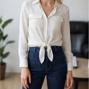 Sanctuary Taupe, Silky Button-Down Shirt with Front Tie